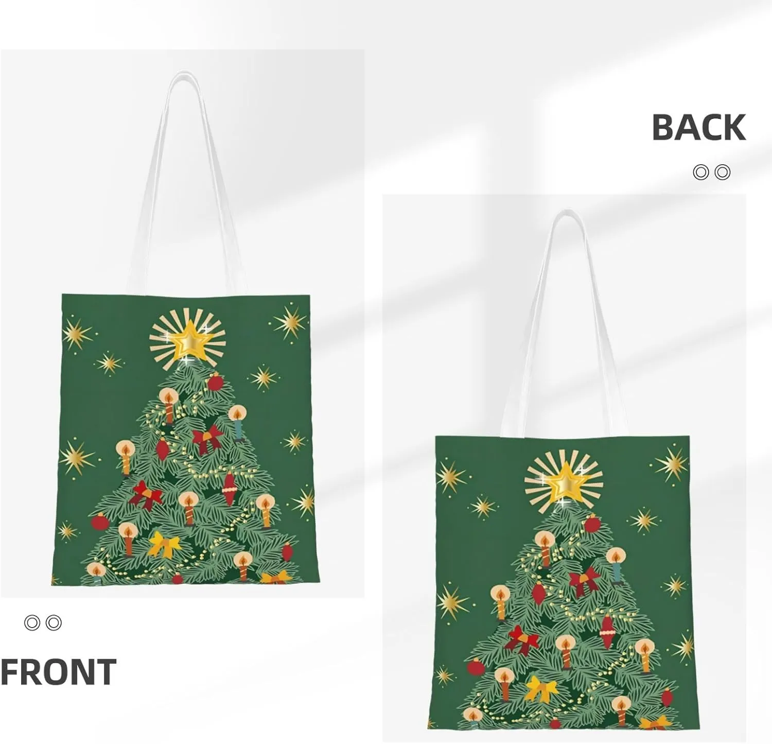 Merry Christmas Tree Snowflake Canvas Tote Bag for Women Reusable Grocery Shoulder Bags Shopping Handbags