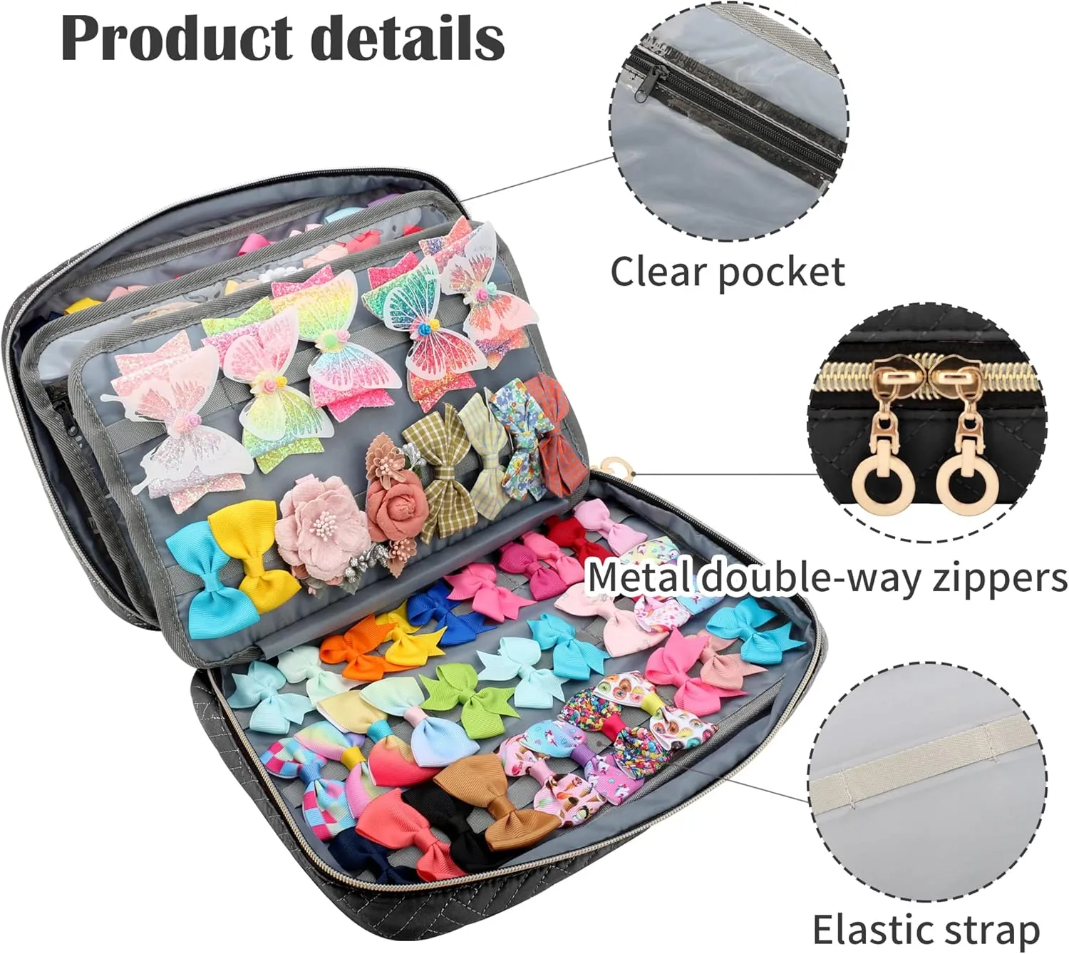 MICOM Hair Accessories Storage Bag For Baby Girls, Hair Bow Organizer, Multifunctional Hair Accessories Storage Carrying Case for Display Hair Clips, Headbands, Scrunchies, Travelling Storage Bag