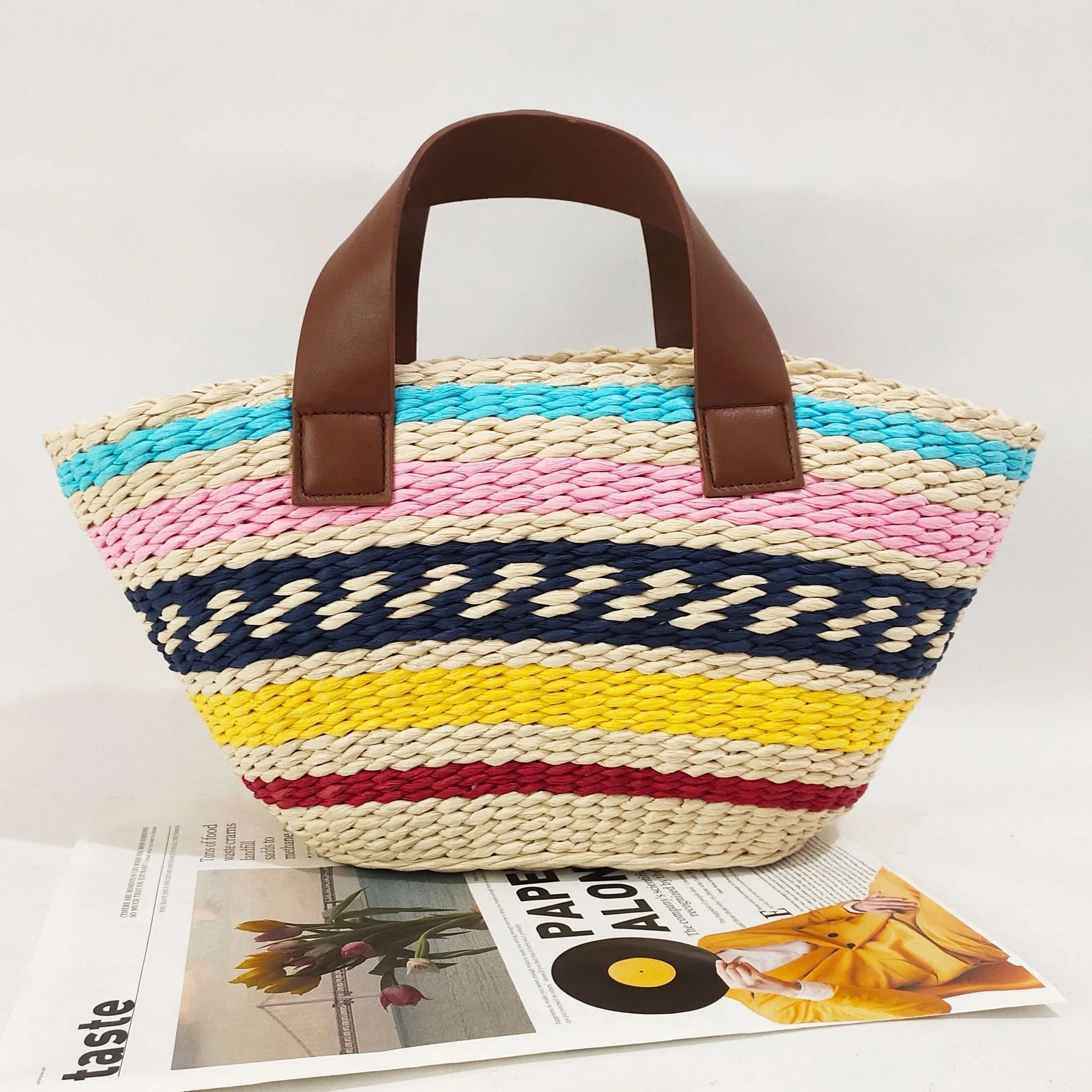 Miho Striped Bohemian Straw Baskets