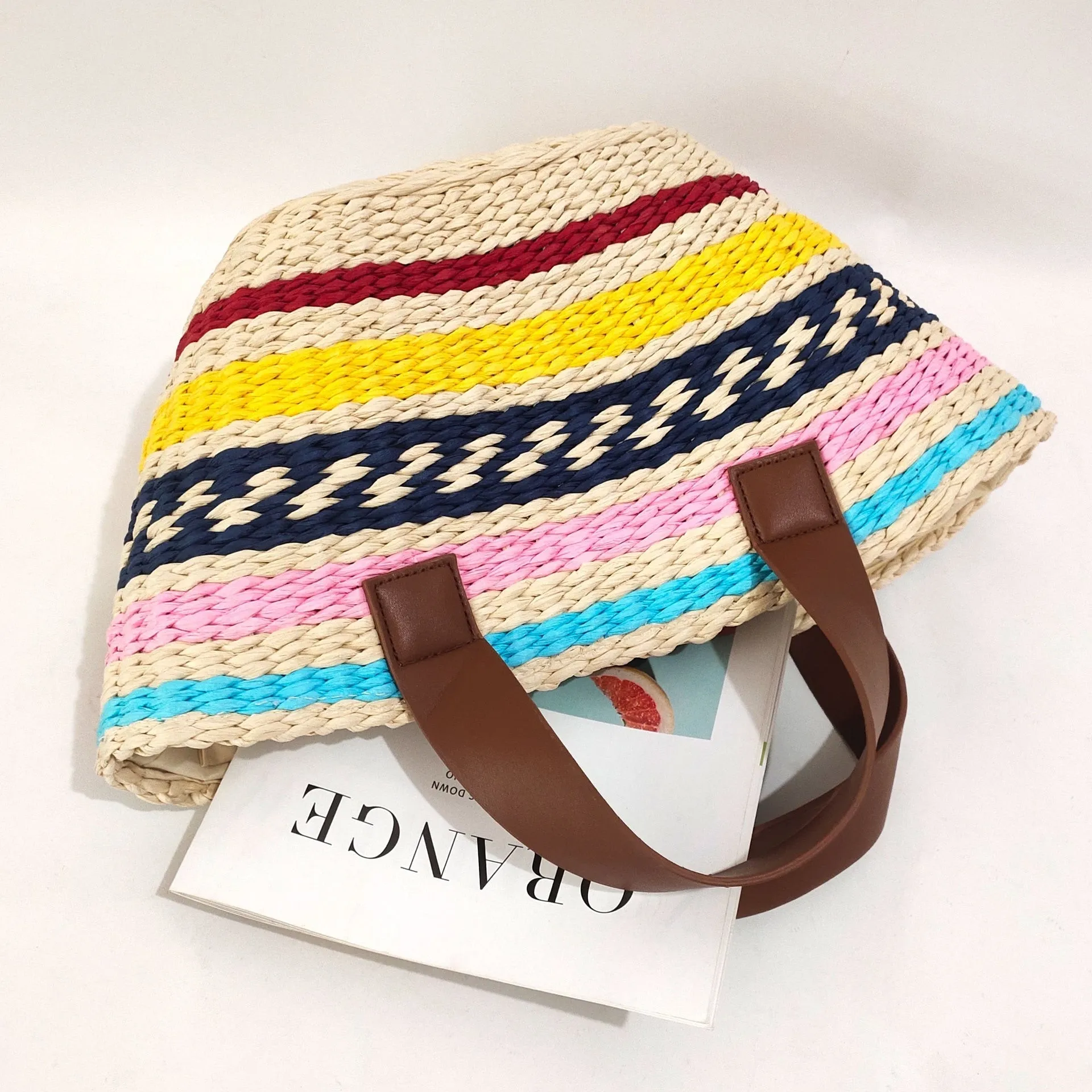 Miho Striped Bohemian Straw Baskets