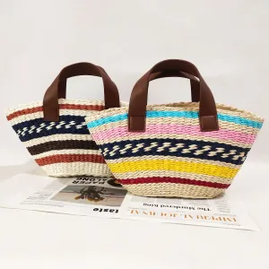 Miho Striped Bohemian Straw Baskets