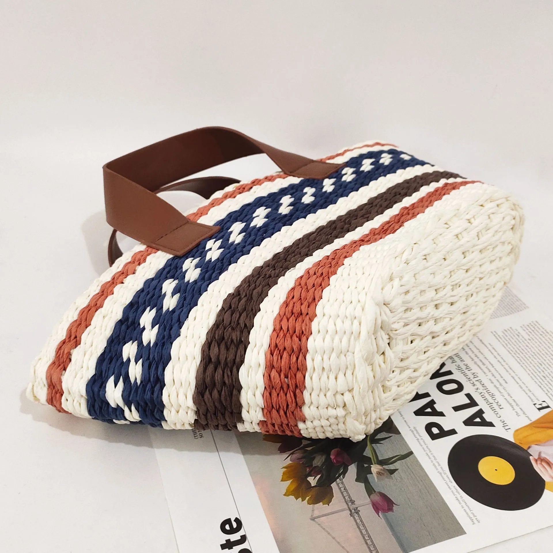 Miho Striped Bohemian Straw Baskets
