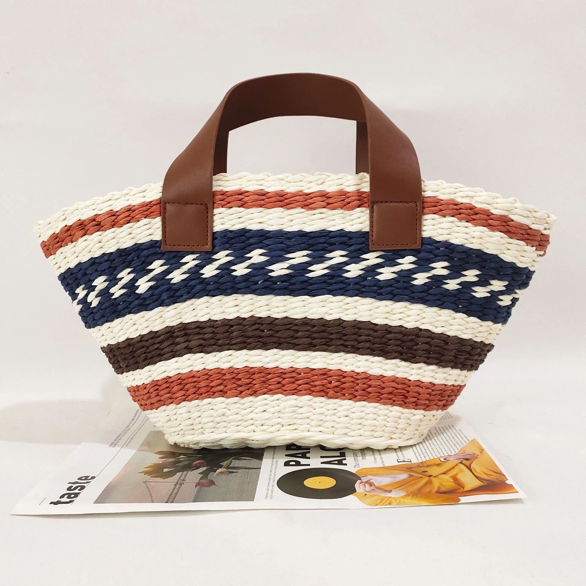 Miho Striped Bohemian Straw Baskets