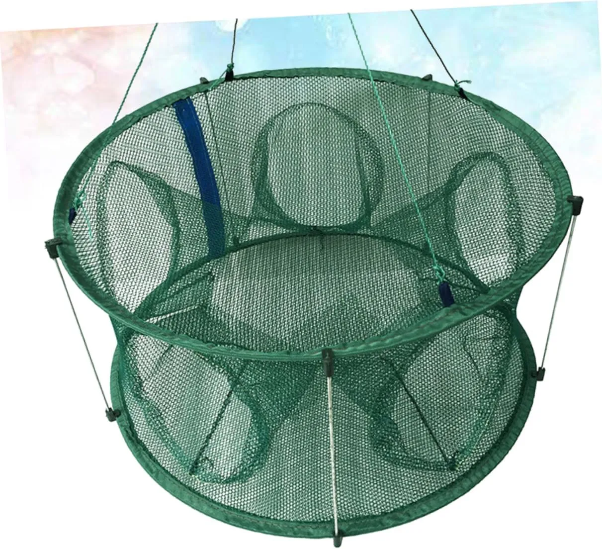 Mikinona 5Holes Automatic Foldable Mesh Fishing Net Portable Shrimp Cage Tool with Struts and Durable Multi Strand for Easy Use Freshwater