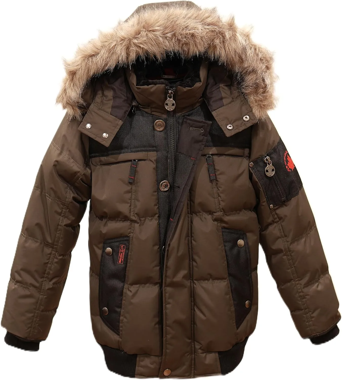 Milano Boys Bomber Jacket Waterproof Puffer Coat with Removable Hood and Faux Fur Trim Sizes 4-20