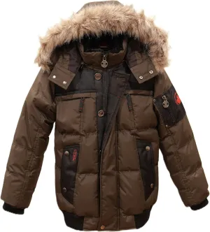 Milano Boys Bomber Jacket Waterproof Puffer Coat with Removable Hood and Faux Fur Trim Sizes 4-20