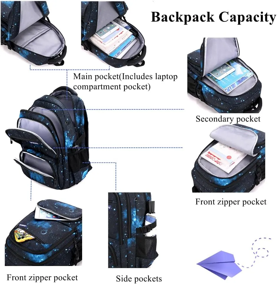Mildame Galaxy Print Rolling Backpack for School Boys Girls with Lunch Bag Teens Bookbag with Wheels Kids Trolley Bag Set, Six Wheels