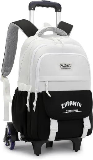 Mildame Rolling Backpack for Girls Boys School Backpack with Wheels Kids Wheeled Bookbag Black Roller Back Pack