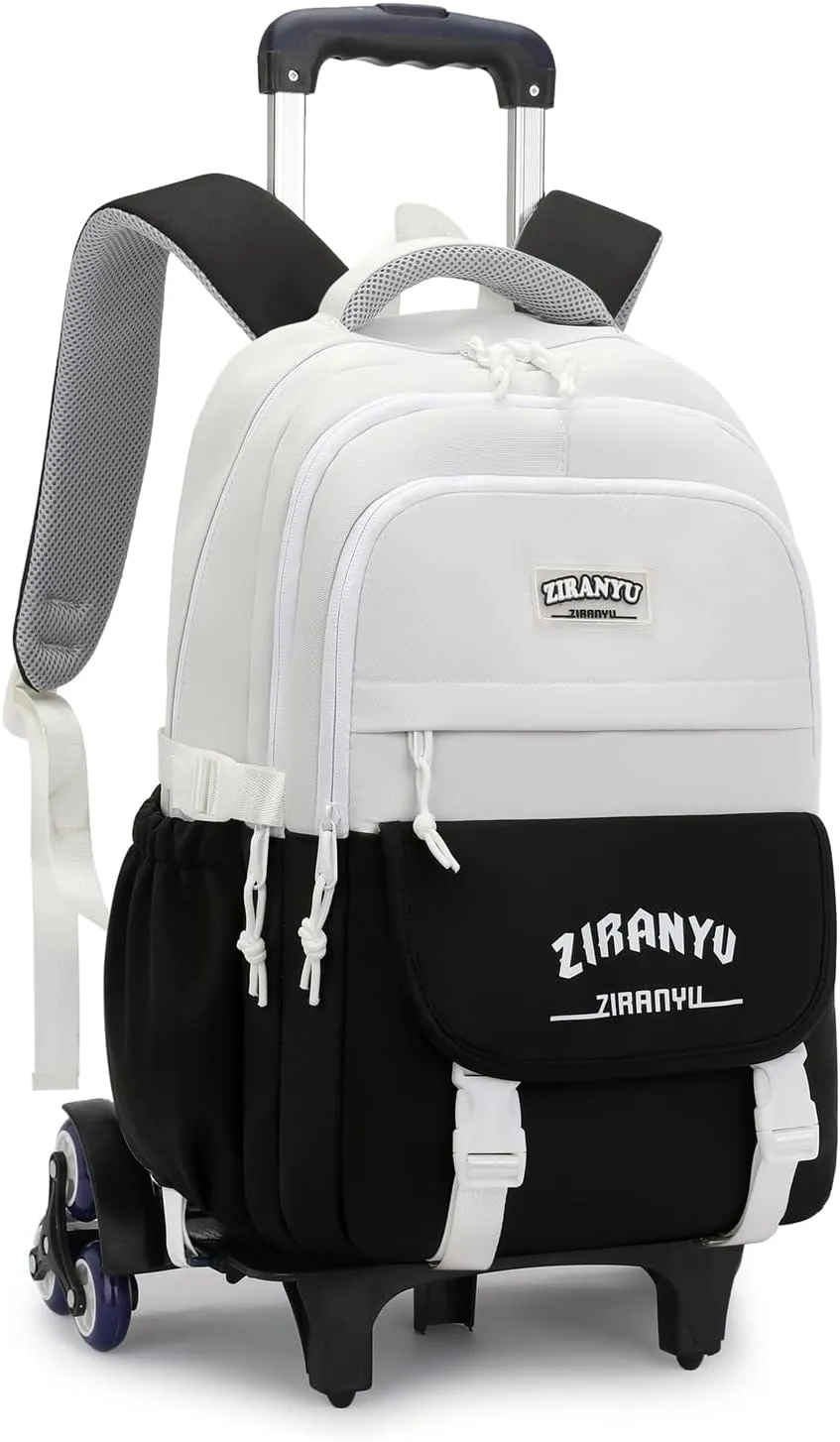 Mildame Rolling Backpack for Girls Boys School Backpack with Wheels Kids Wheeled Bookbag Black Roller Back Pack