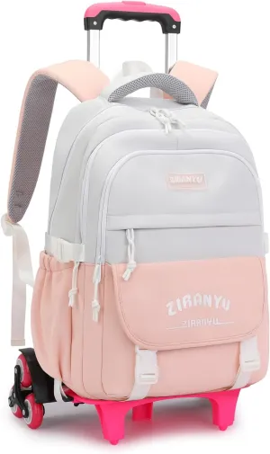 Mildame Rolling Backpack for Girls Boys School Backpack with Wheels Kids Wheeled Bookbag Pink Roller Back Pack