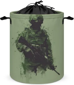 Military Unit Laundry Basket Minimalistic Laundry Hamper Round Collapsible Drawstring Clothes Hamper for Bedroom Bathroom