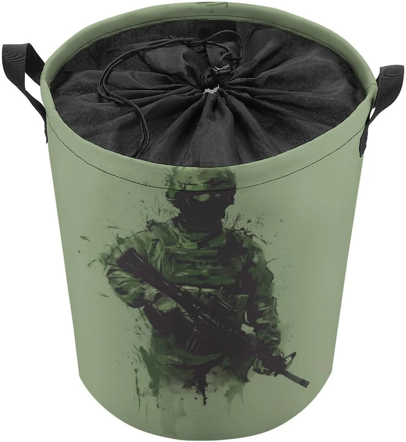 Military Unit Laundry Basket Minimalistic Laundry Hamper Round Collapsible Drawstring Clothes Hamper for Bedroom Bathroom