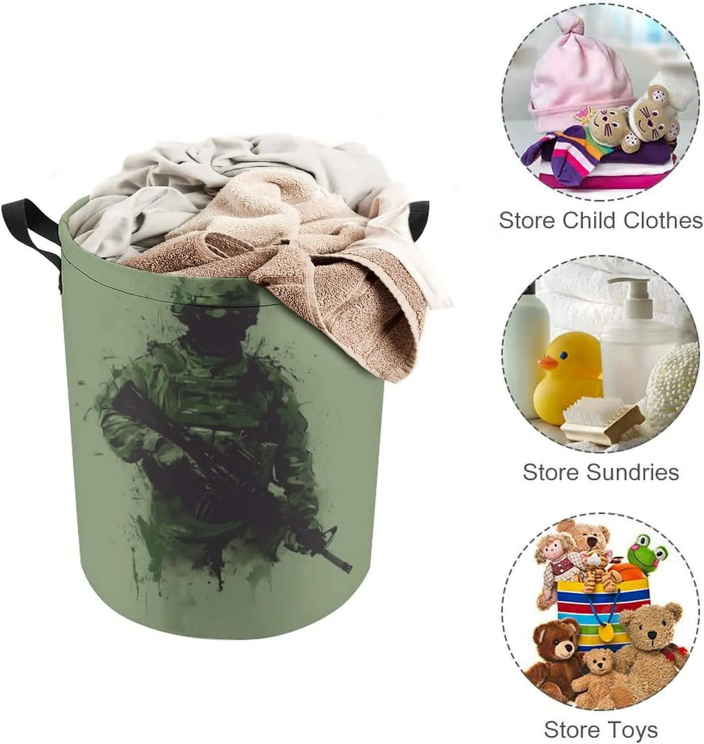Military Unit Laundry Basket Minimalistic Laundry Hamper Round Collapsible Drawstring Clothes Hamper for Bedroom Bathroom