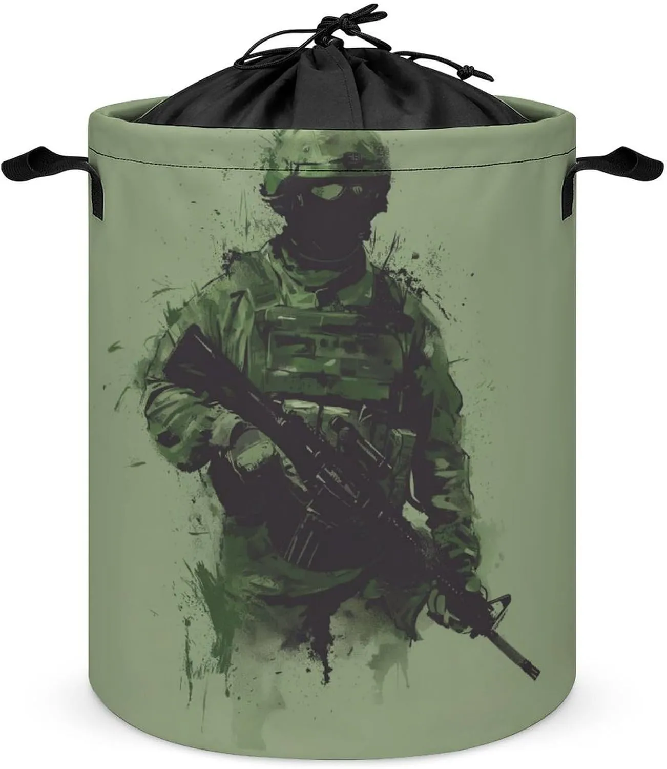 Military Unit Laundry Basket Minimalistic Laundry Hamper Round Collapsible Drawstring Clothes Hamper for Bedroom Bathroom