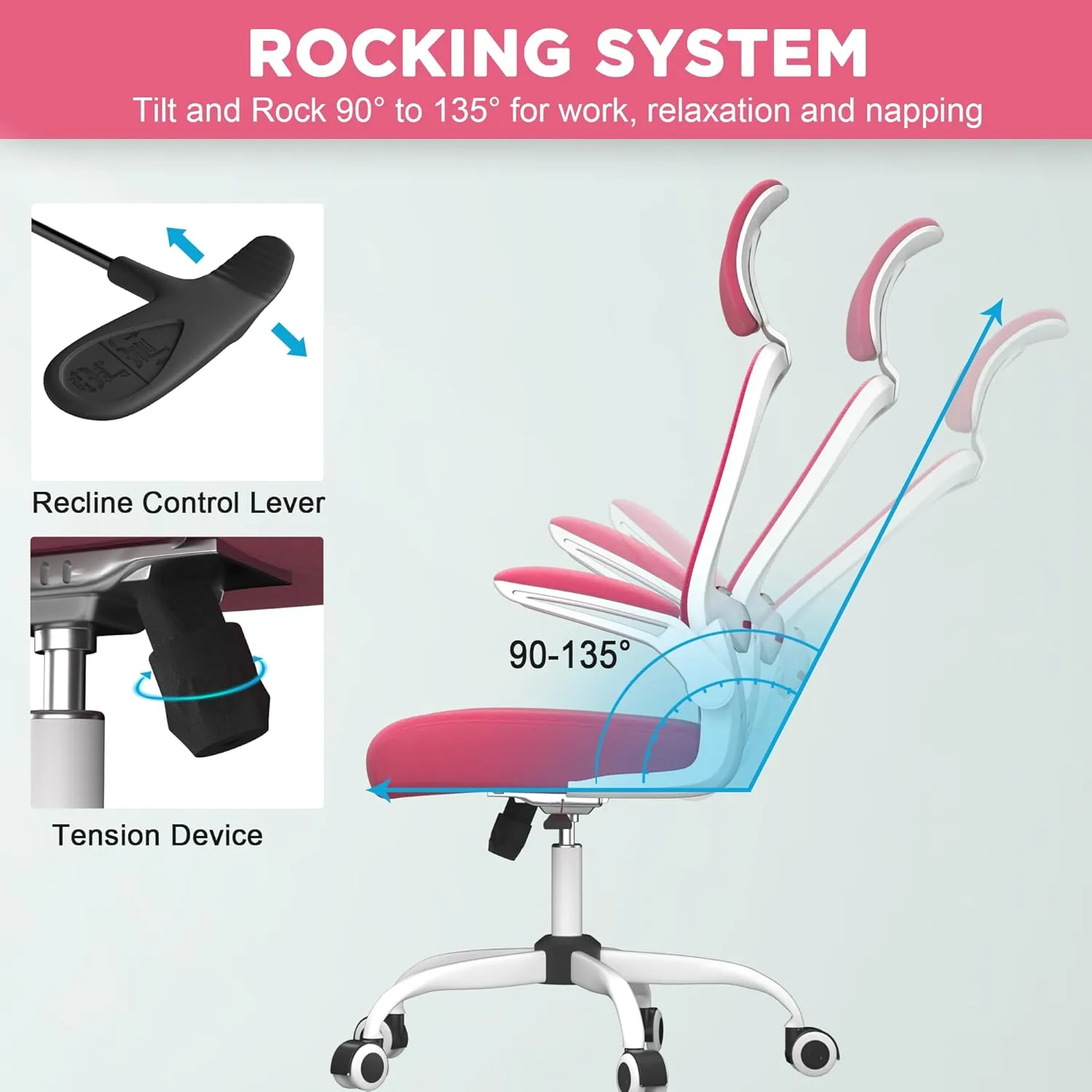 Mimoglad Office Chair, High Back Ergonomic Desk Chair with Adjustable Lumbar Support and Headrest, Swivel Task Chair with flip-up Armrests for Guitar Playing (Modern, Barbie Pink)