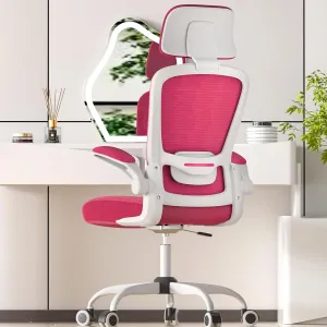 Mimoglad Office Chair, High Back Ergonomic Desk Chair with Adjustable Lumbar Support and Headrest, Swivel Task Chair with flip-up Armrests for Guitar Playing (Modern, Barbie Pink)