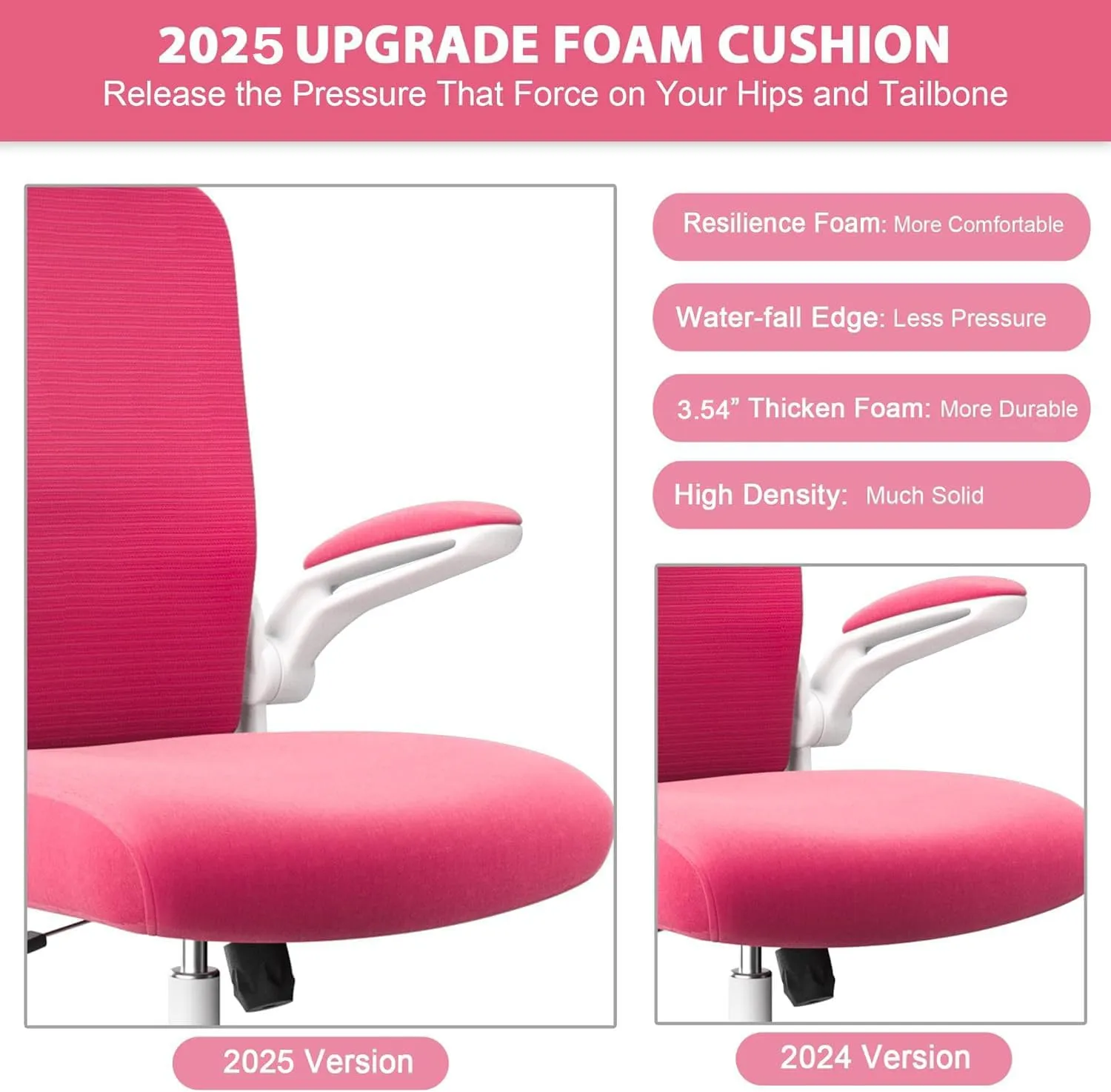 Mimoglad Office Chair, High Back Ergonomic Desk Chair with Adjustable Lumbar Support and Headrest, Swivel Task Chair with flip-up Armrests for Guitar Playing (Modern, Barbie Pink)