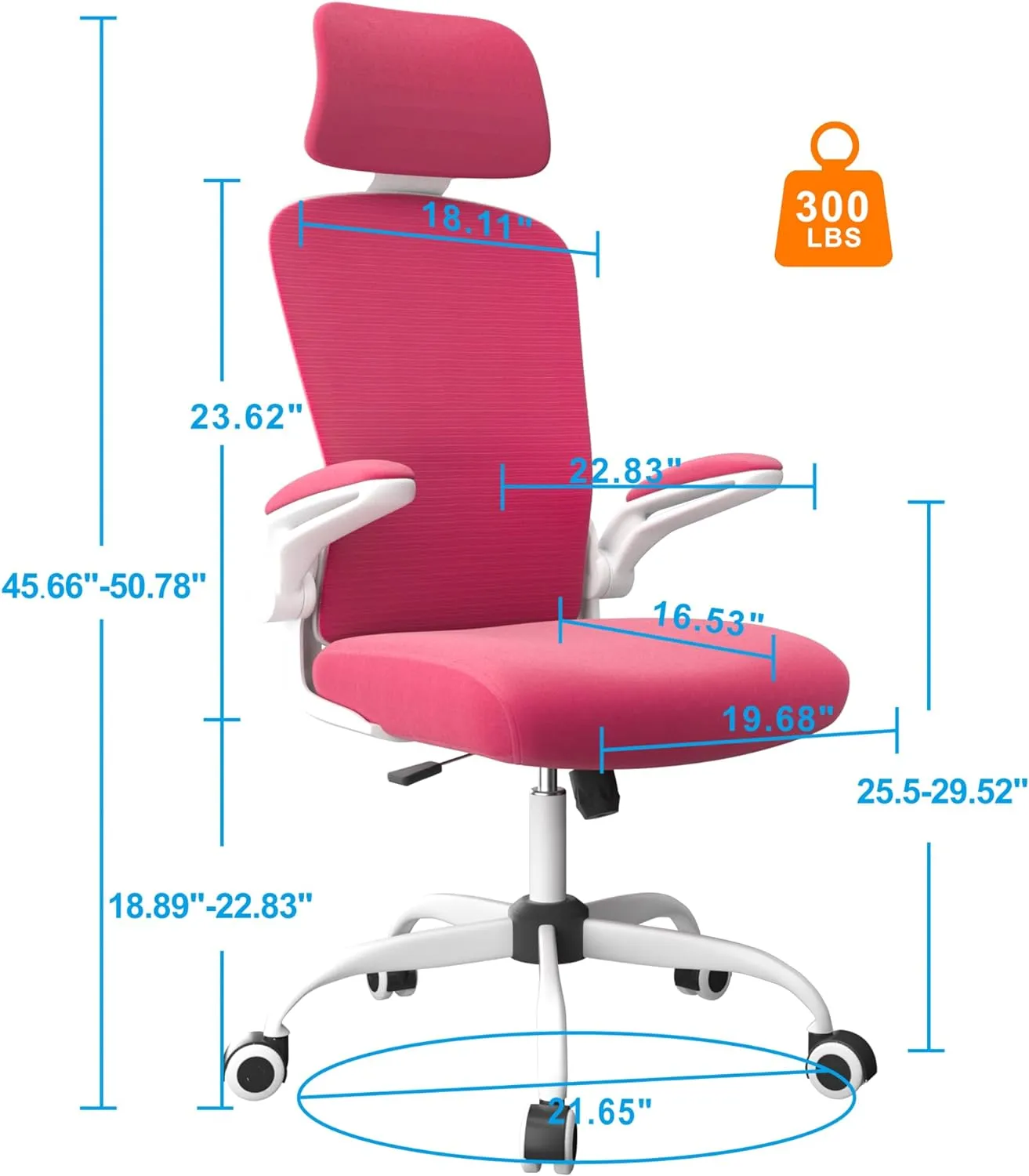 Mimoglad Office Chair, High Back Ergonomic Desk Chair with Adjustable Lumbar Support and Headrest, Swivel Task Chair with flip-up Armrests for Guitar Playing (Modern, Barbie Pink)