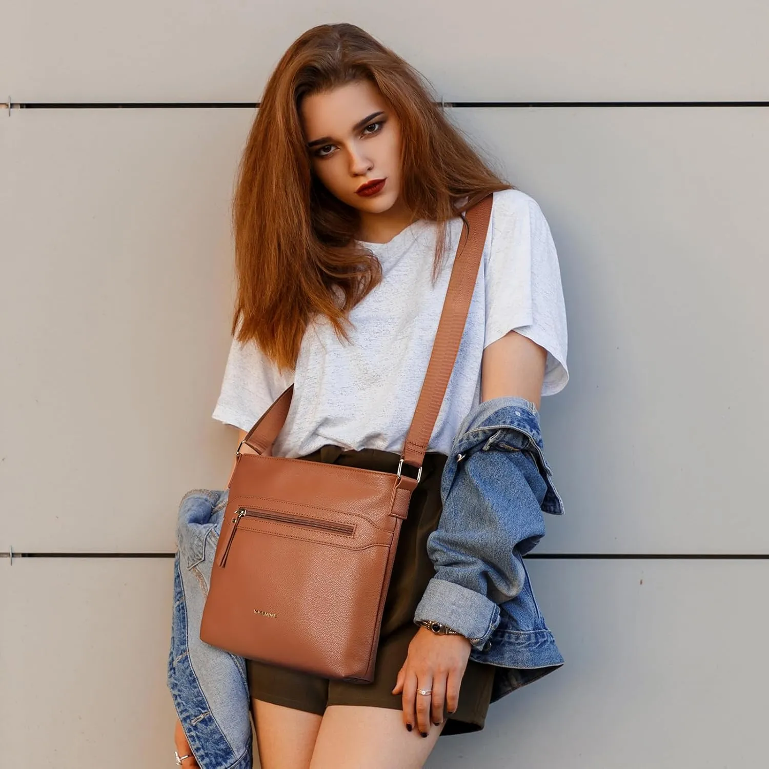 Missnine Crossbody Bags for Women Multi Pocket Purses Soft Leather Medium Shoulder Handbags with Adjustable Strap