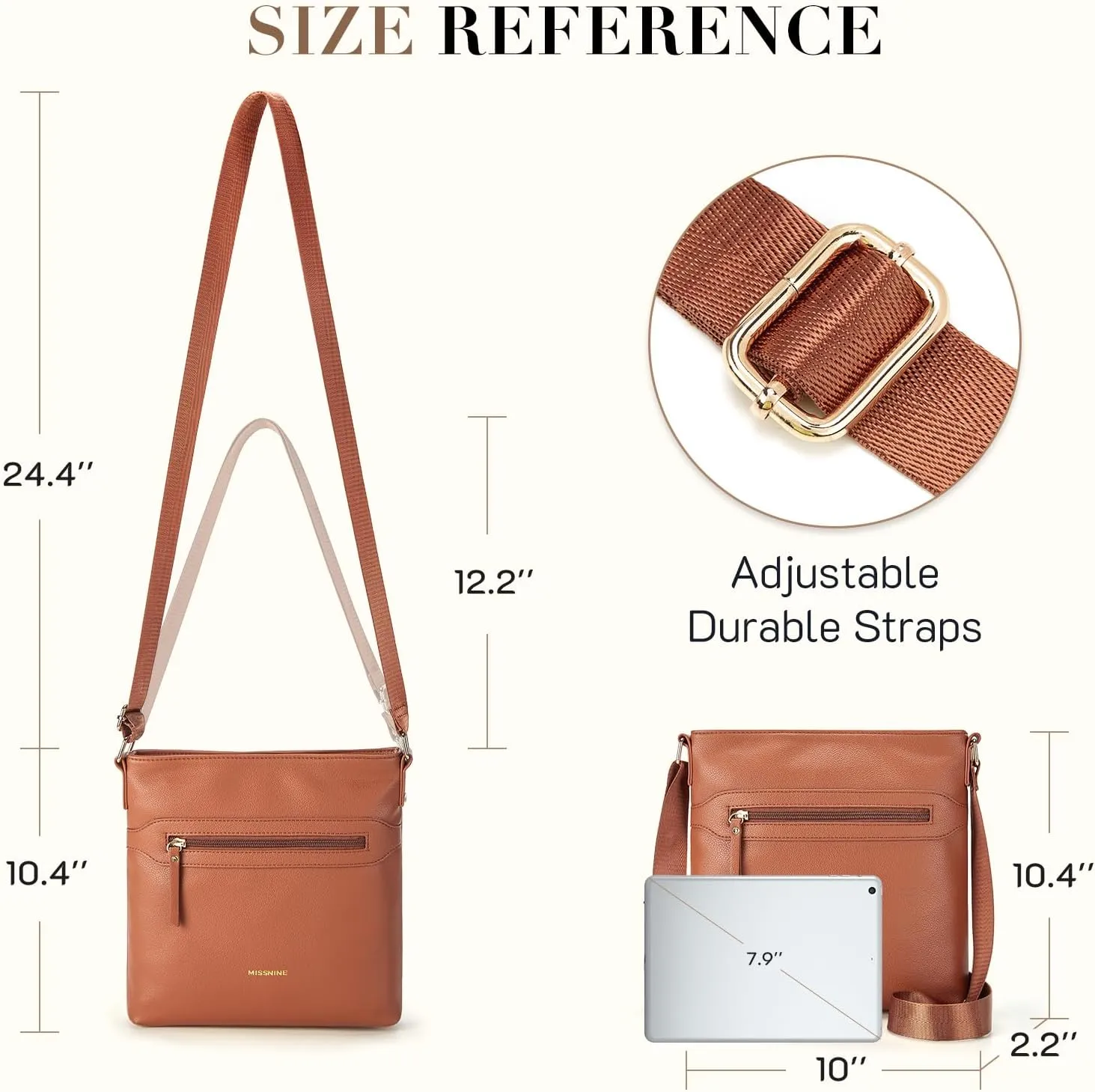 Missnine Crossbody Bags for Women Multi Pocket Purses Soft Leather Medium Shoulder Handbags with Adjustable Strap