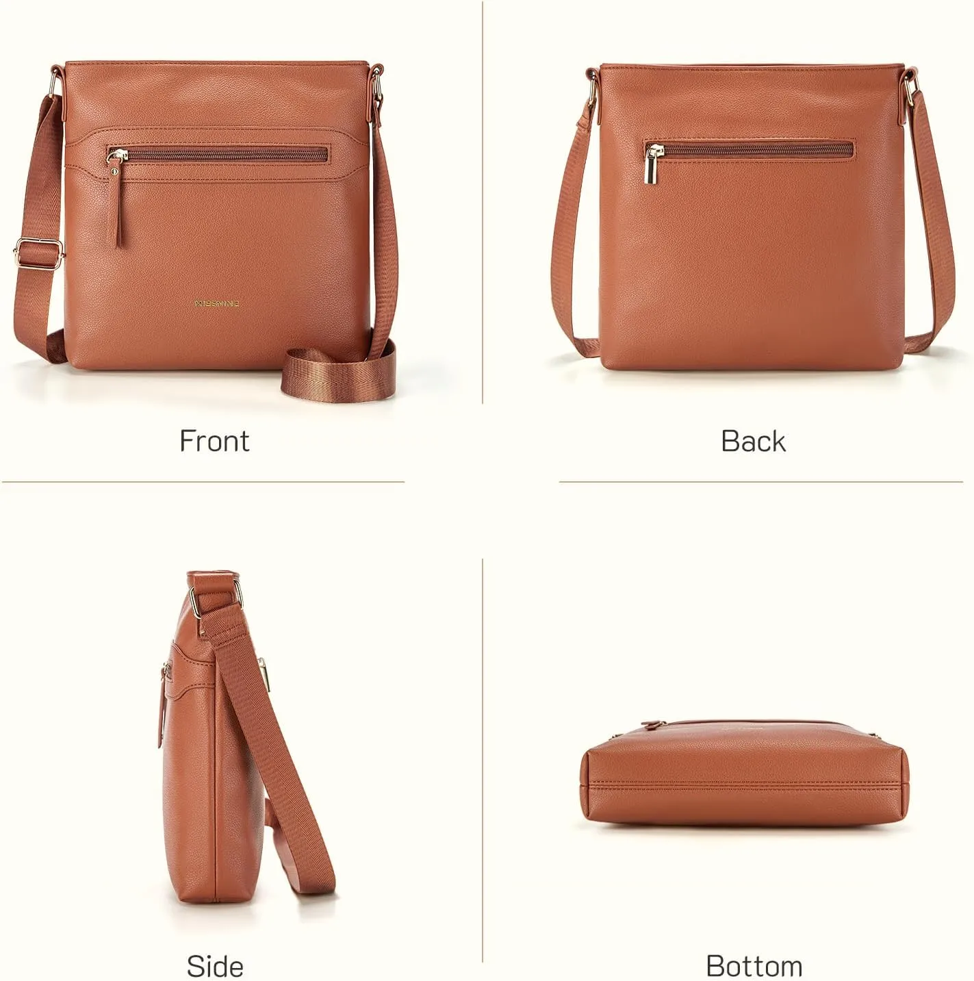 Missnine Crossbody Bags for Women Multi Pocket Purses Soft Leather Medium Shoulder Handbags with Adjustable Strap