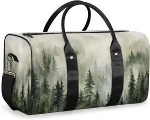 Misty Forest Travel Duffle Bag for Women Men Gym Duffel Foldable Bag Waterproof Weekender Dark Green Duffle Tote