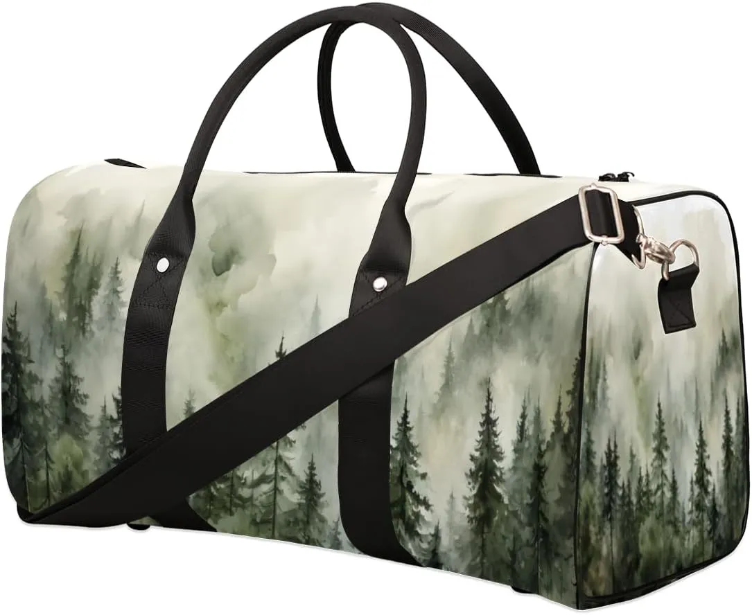 Misty Forest Travel Duffle Bag for Women Men Gym Duffel Foldable Bag Waterproof Weekender Dark Green Duffle Tote