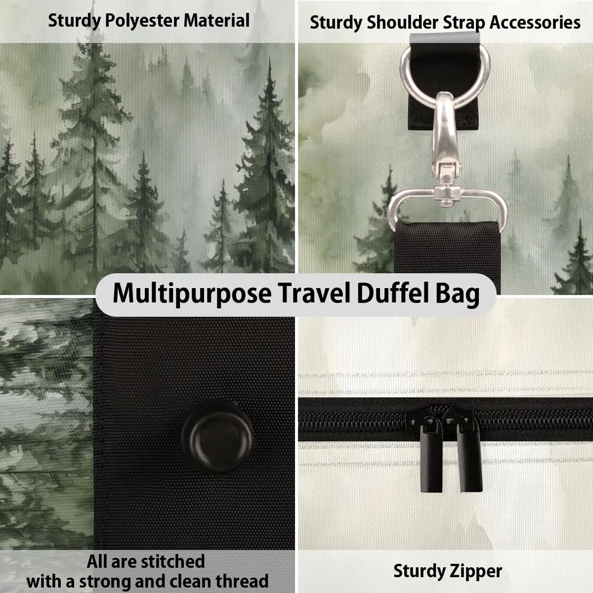 Misty Forest Travel Duffle Bag for Women Men Gym Duffel Foldable Bag Waterproof Weekender Dark Green Duffle Tote