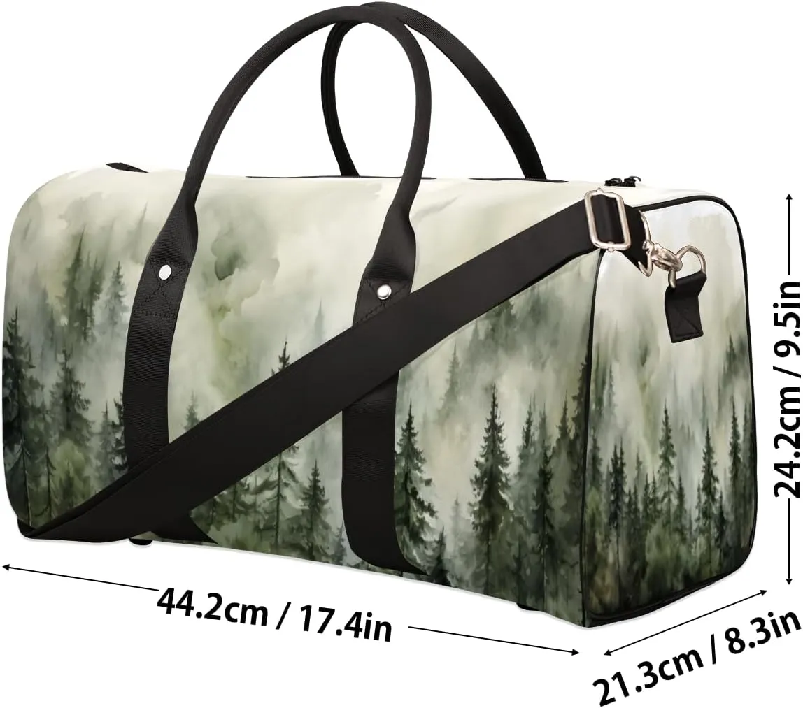 Misty Forest Travel Duffle Bag for Women Men Gym Duffel Foldable Bag Waterproof Weekender Dark Green Duffle Tote