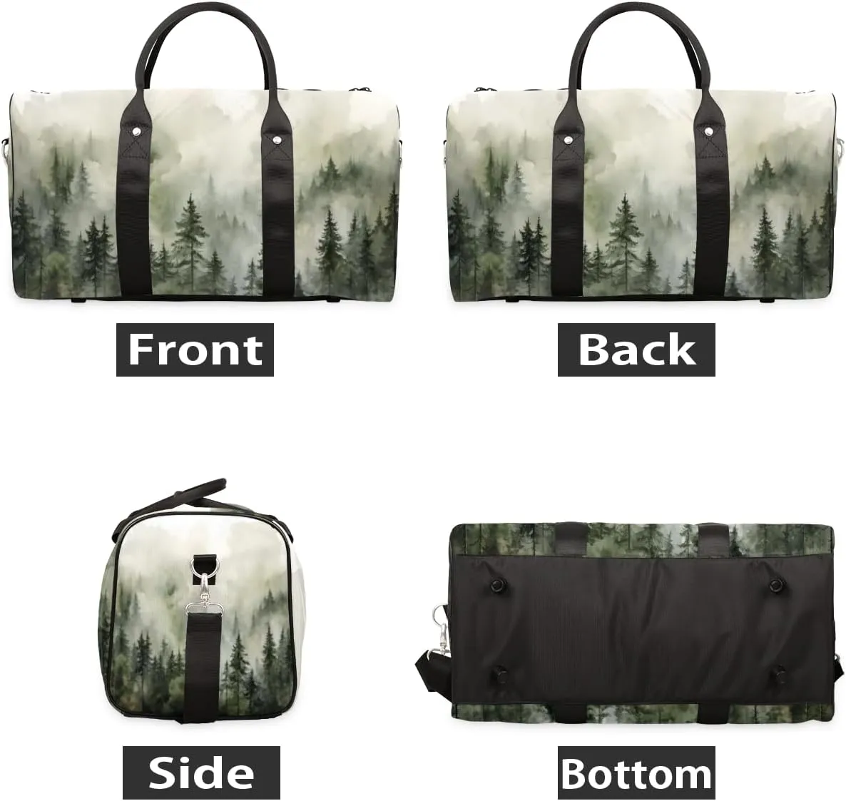 Misty Forest Travel Duffle Bag for Women Men Gym Duffel Foldable Bag Waterproof Weekender Dark Green Duffle Tote