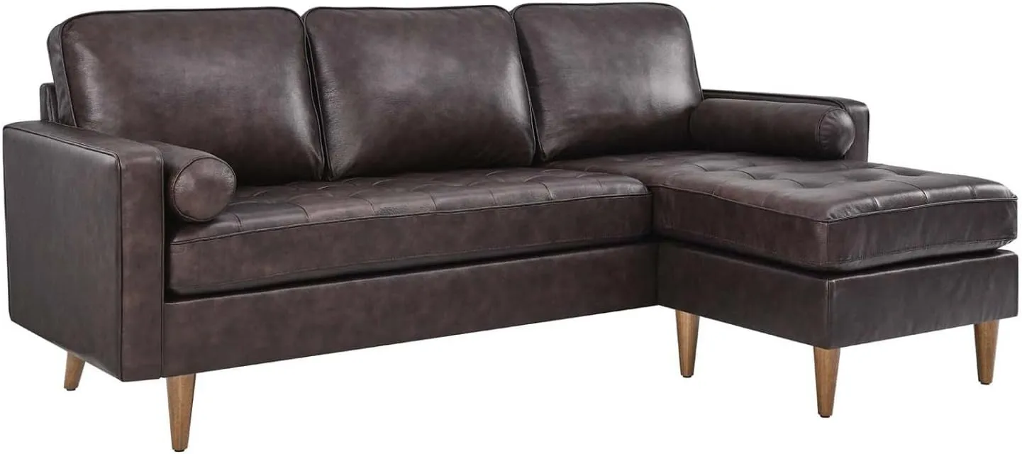 Modway Valour 78" Modern Style Leather Apartment Sectional Sofa in Brown