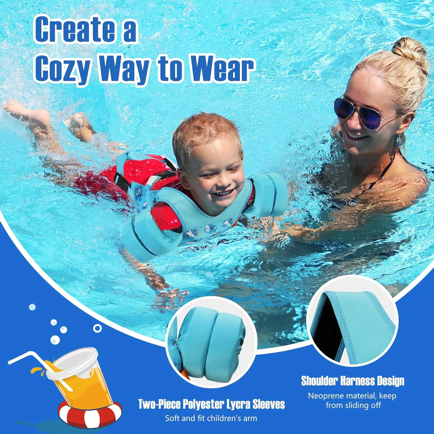 MoKo Toddler Swim Vest for Kids, 20-66 lbs, Arm Floaties with Adjustable Straps, Nylon Material, Swim Vest for Toddlers Learning to Swim