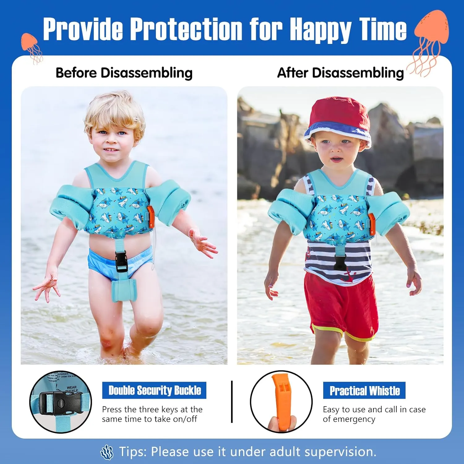 MoKo Toddler Swim Vest for Kids, 20-66 lbs, Arm Floaties with Adjustable Straps, Nylon Material, Swim Vest for Toddlers Learning to Swim