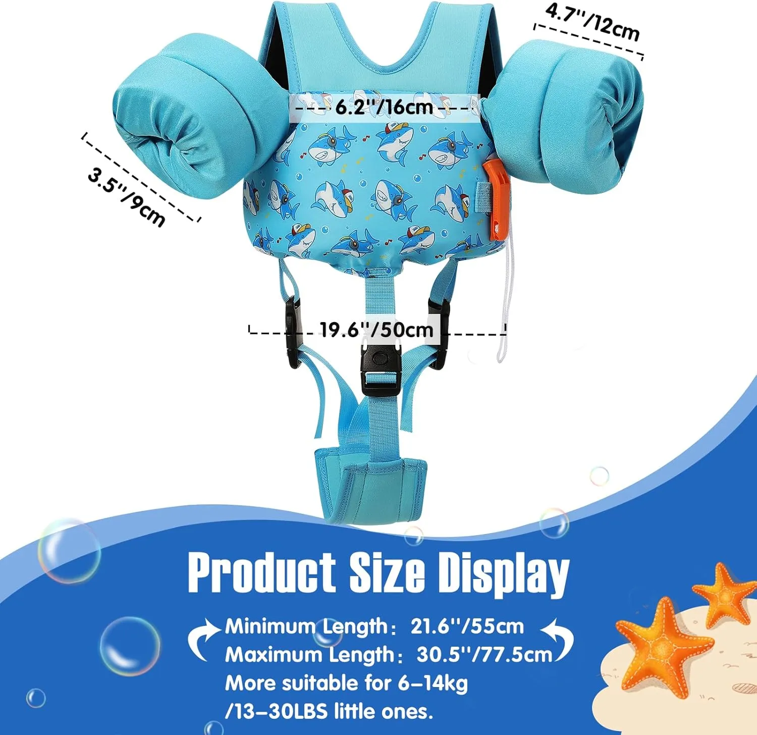 MoKo Toddler Swim Vest for Kids, 20-66 lbs, Arm Floaties with Adjustable Straps, Nylon Material, Swim Vest for Toddlers Learning to Swim