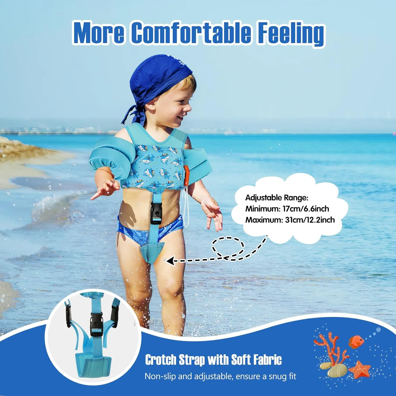 MoKo Toddler Swim Vest for Kids, 20-66 lbs, Arm Floaties with Adjustable Straps, Nylon Material, Swim Vest for Toddlers Learning to Swim