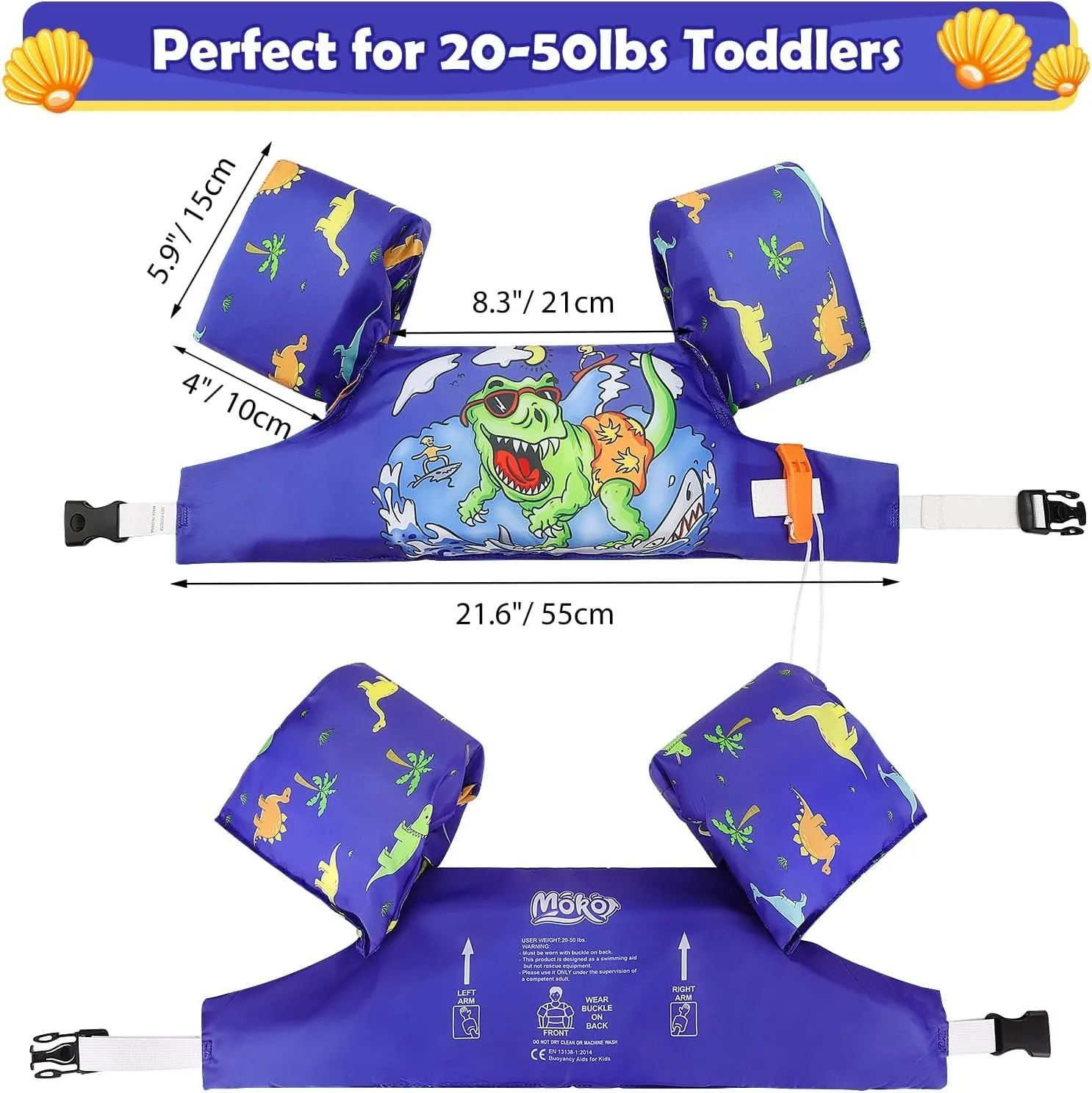 MoKo Toddler Swim Vest for Kids, 20-66 lbs, Arm Floaties with Adjustable Straps, Nylon Material, Swim Vest for Toddlers Learning to Swim