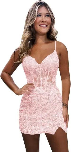 Monvelli Appliques Sparkly Sequin Homecoming Dresses 2025 for Teens Short Bodycon Prom Cocktail Party Gowns
