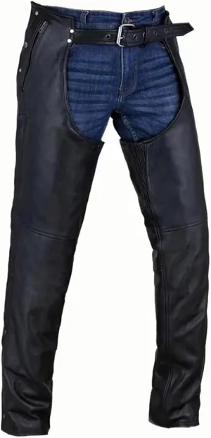 Motorcycle Leather Chaps for Men, Biker Riding Cowboy Chaps, Black Multi-Pocket Split Soft Leather Pants W/Zipout liner