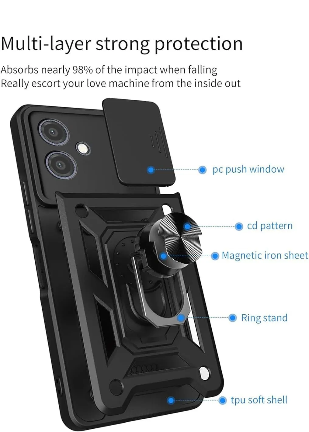 Motorola Moto G55 Case Shockproof Ring Stand Phone Camera Lens Cover
