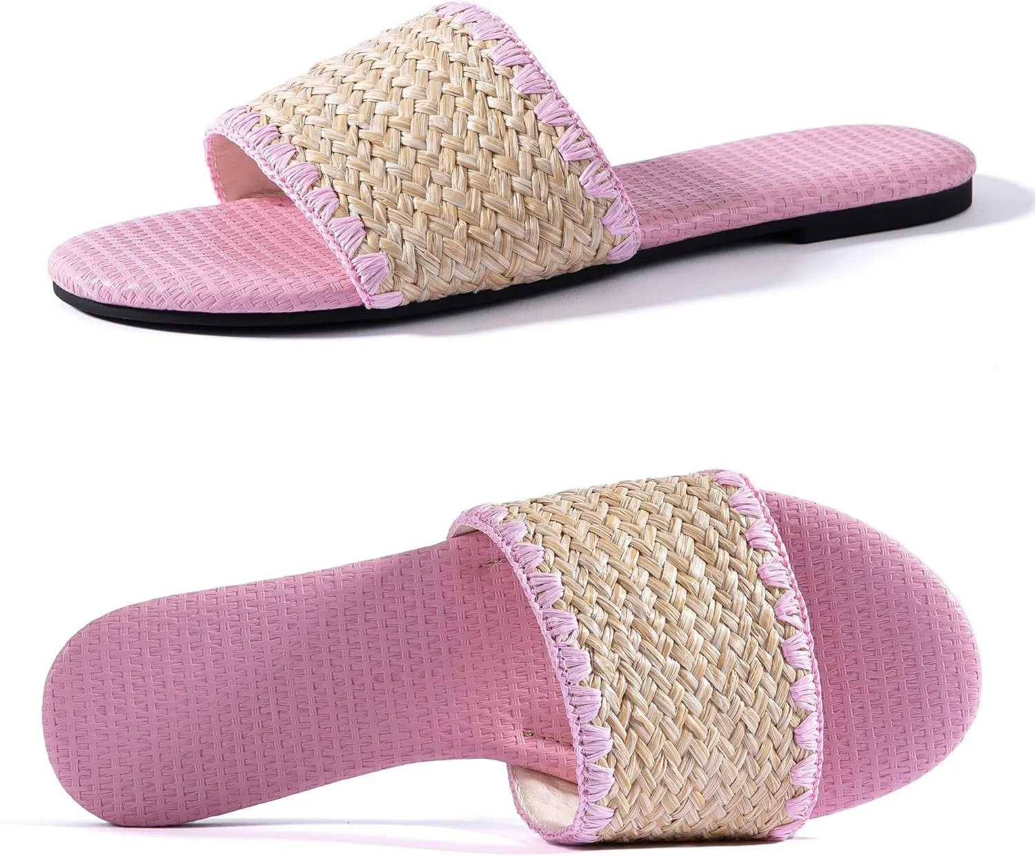 Mtzyoa Women Flat Sandals Braided Leather Nude Summer Dressy Fashion Evening Party Wedding Sandals