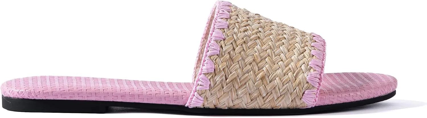 Mtzyoa Women Flat Sandals Braided Leather Nude Summer Dressy Fashion Evening Party Wedding Sandals