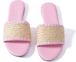Mtzyoa Women Flat Sandals Braided Leather Nude Summer Dressy Fashion Evening Party Wedding Sandals