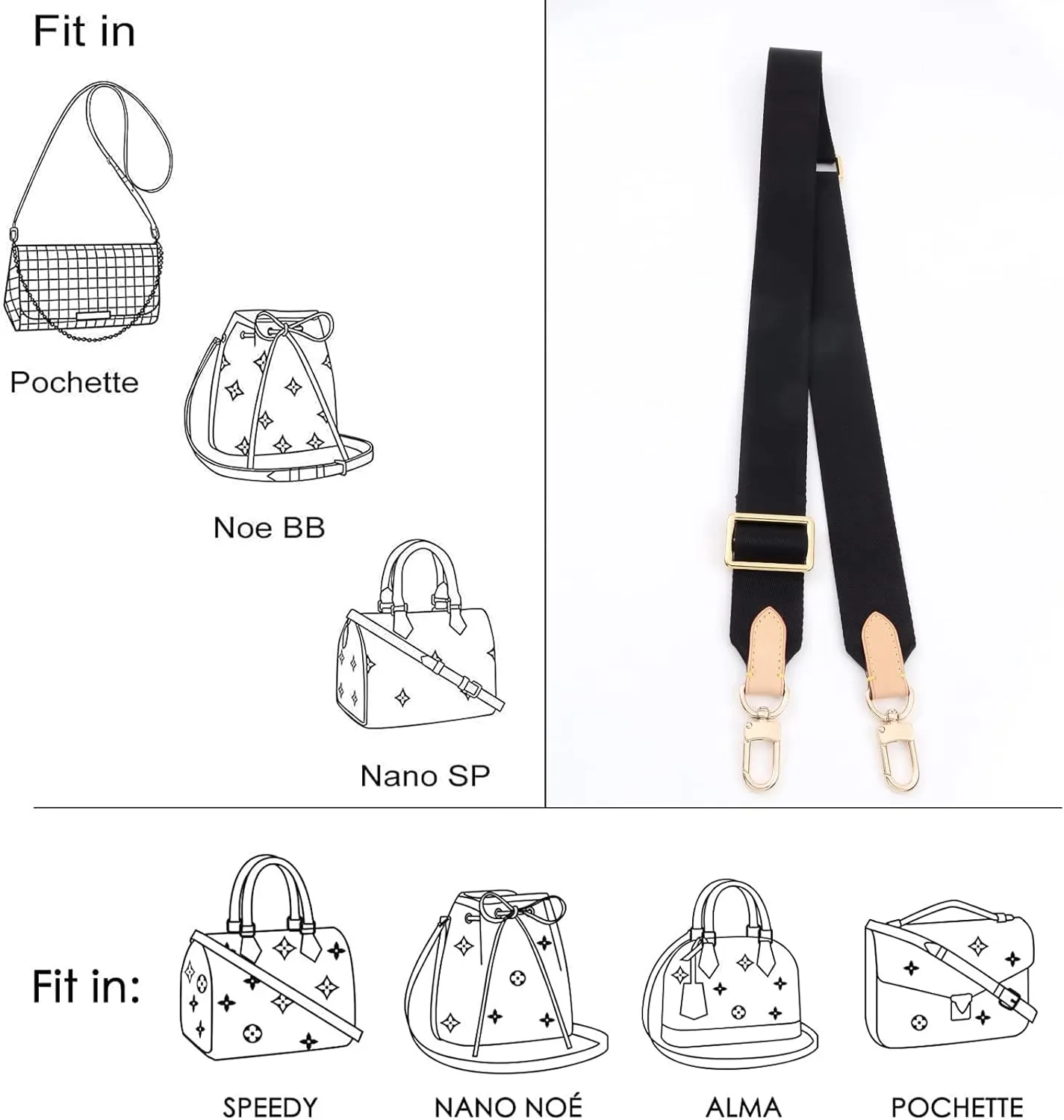 Multi Pochette Accessories Replacement Crossbody Strap Adjustable Wide Canvas Strap for LV Purse Shoulder Bags