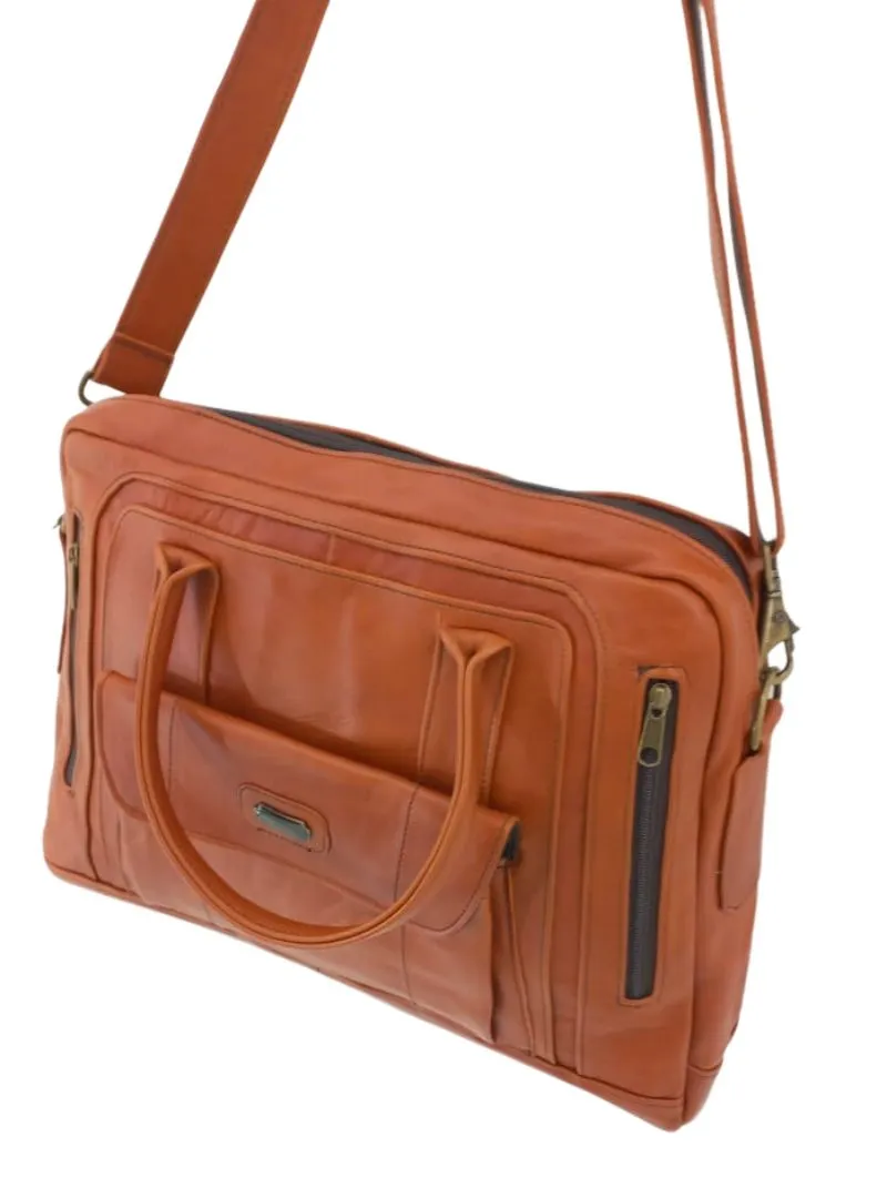 MULTI POCKET GENUINE LEATHER LAPTOP BAG