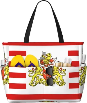 Multi-pocket large capacityFlag of the Senate of Bremen printed beach travel bag can be carried by hand or on the shoulder