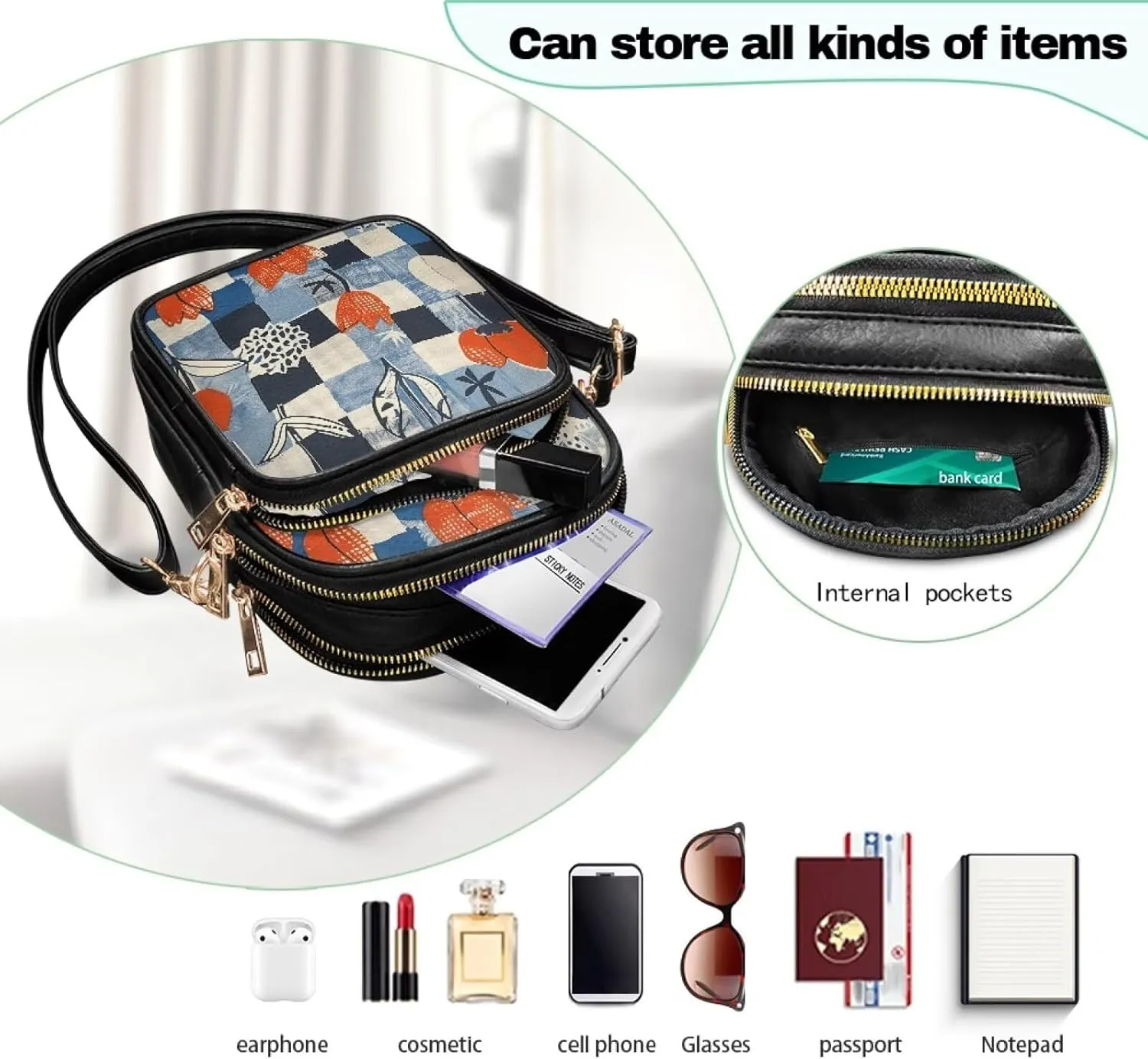 Multi Pocket PU Leather Casual Crossbody Bag for Women