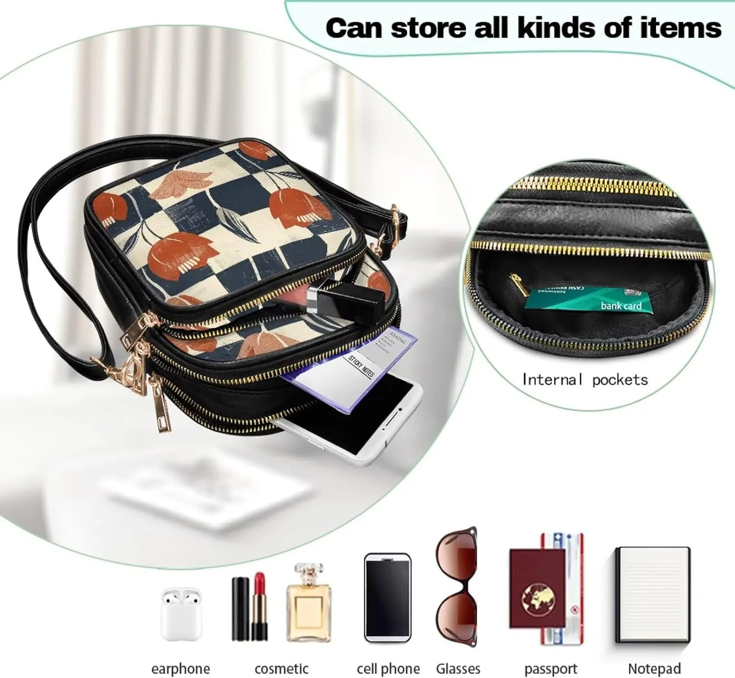 Multi Pocket PU Leather Casual Crossbody Bag for Women