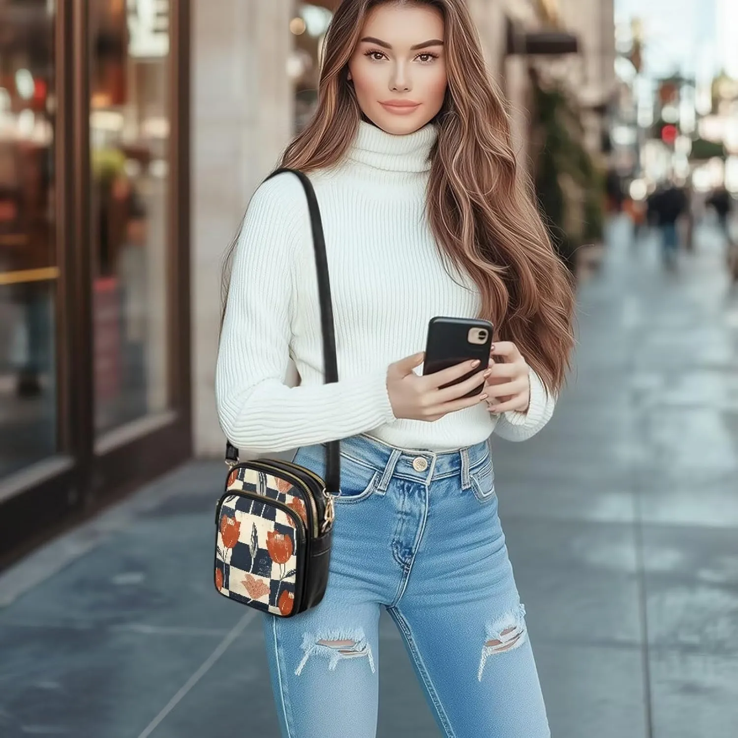 Multi Pocket PU Leather Casual Crossbody Bag for Women