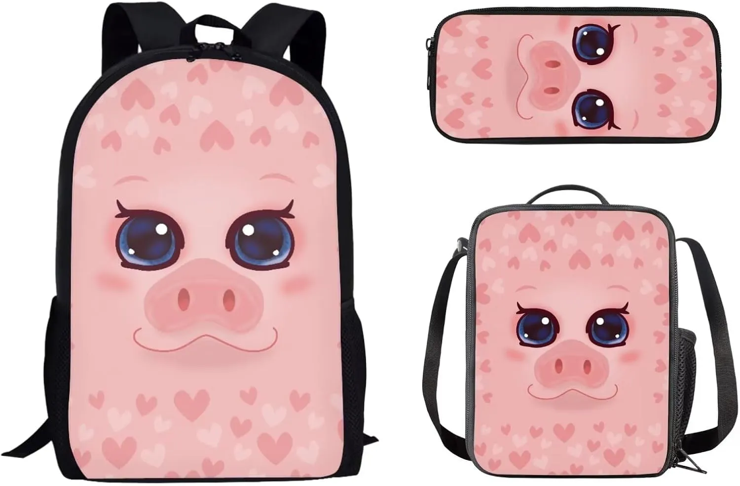 Mumeson Cartoon Pig Pattern Backpack School Bag Lightweight School Bags Soft Backing Daypack Lightweight Lunch Bags Portable Pencil Case Include Back to School Supplies