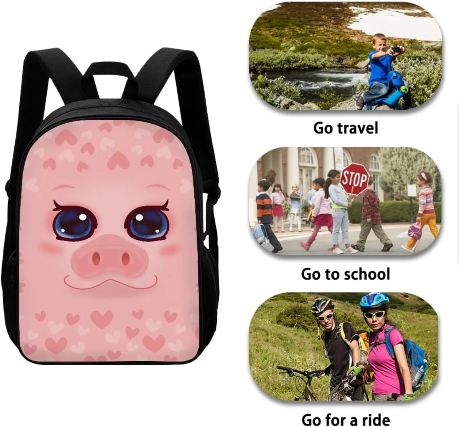 Mumeson Cartoon Pig Pattern Backpack School Bag Lightweight School Bags Soft Backing Daypack Lightweight Lunch Bags Portable Pencil Case Include Back to School Supplies